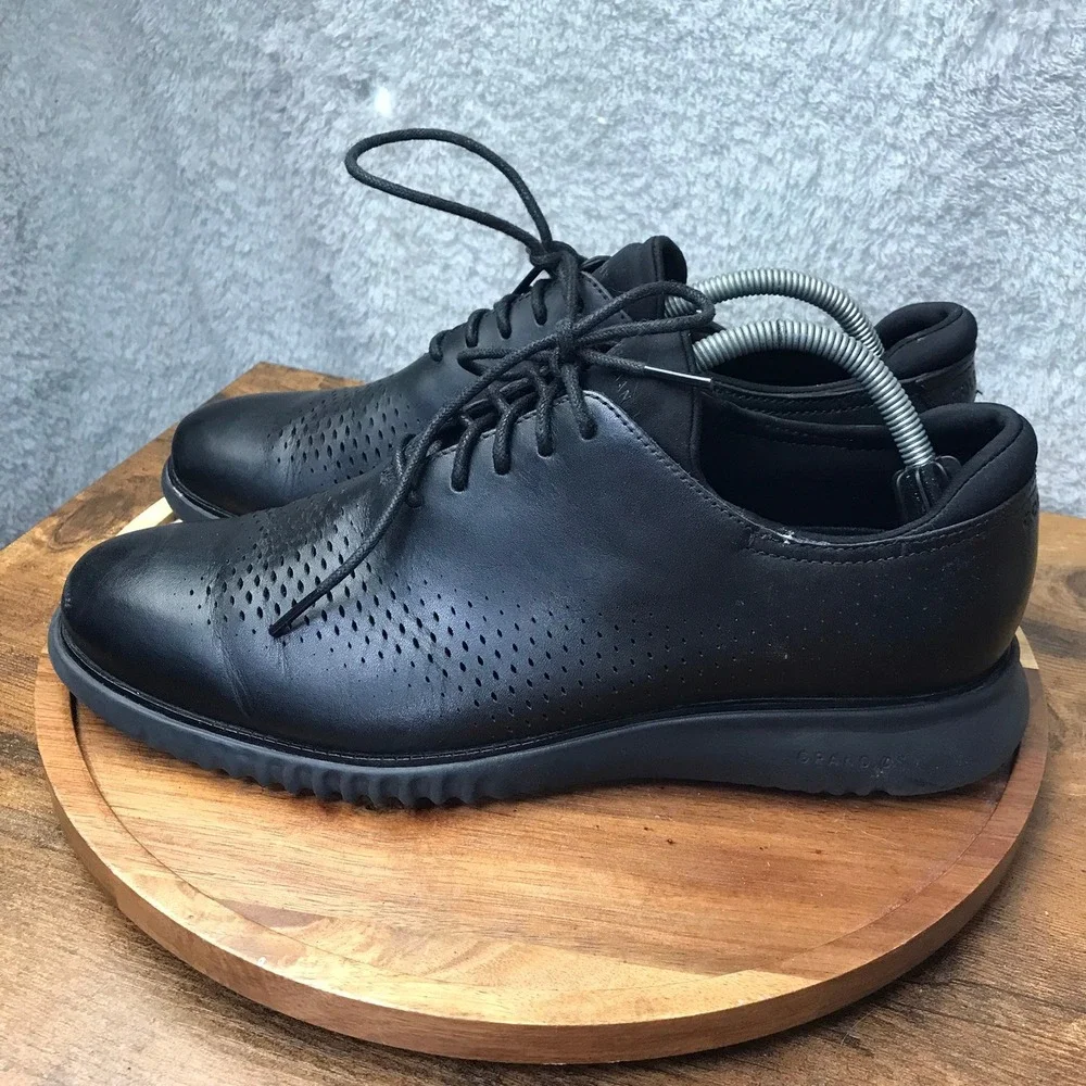 Cole Haan 2.ZeroGrand Oxford Mens 10M Black Leather Laser Cut Dress Shoes